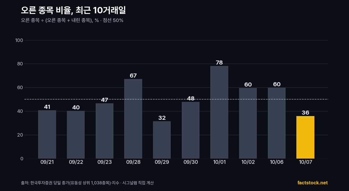 최근 10거래일 오른 종목 비율
